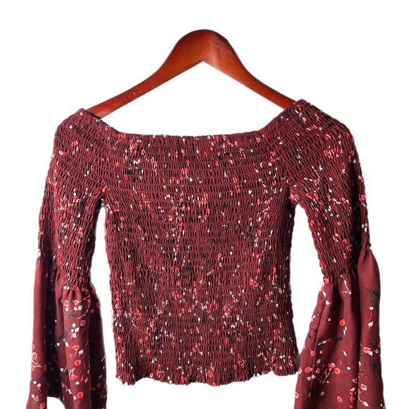 maroon express long sleeved off the shoulder top C2 - Picture 2 of 3